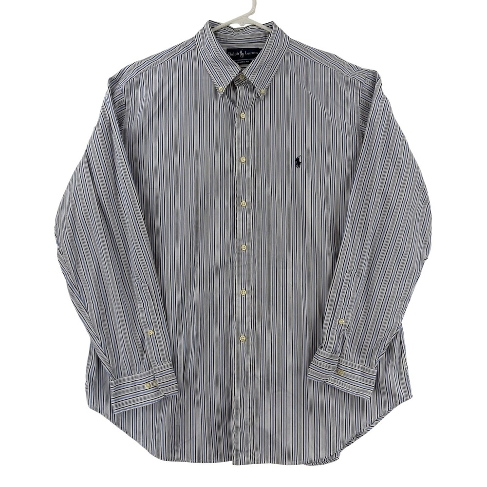 Ralph Lauren Shirt Mens Large Blue Striped Long Sleeve Button Down Pony Classic